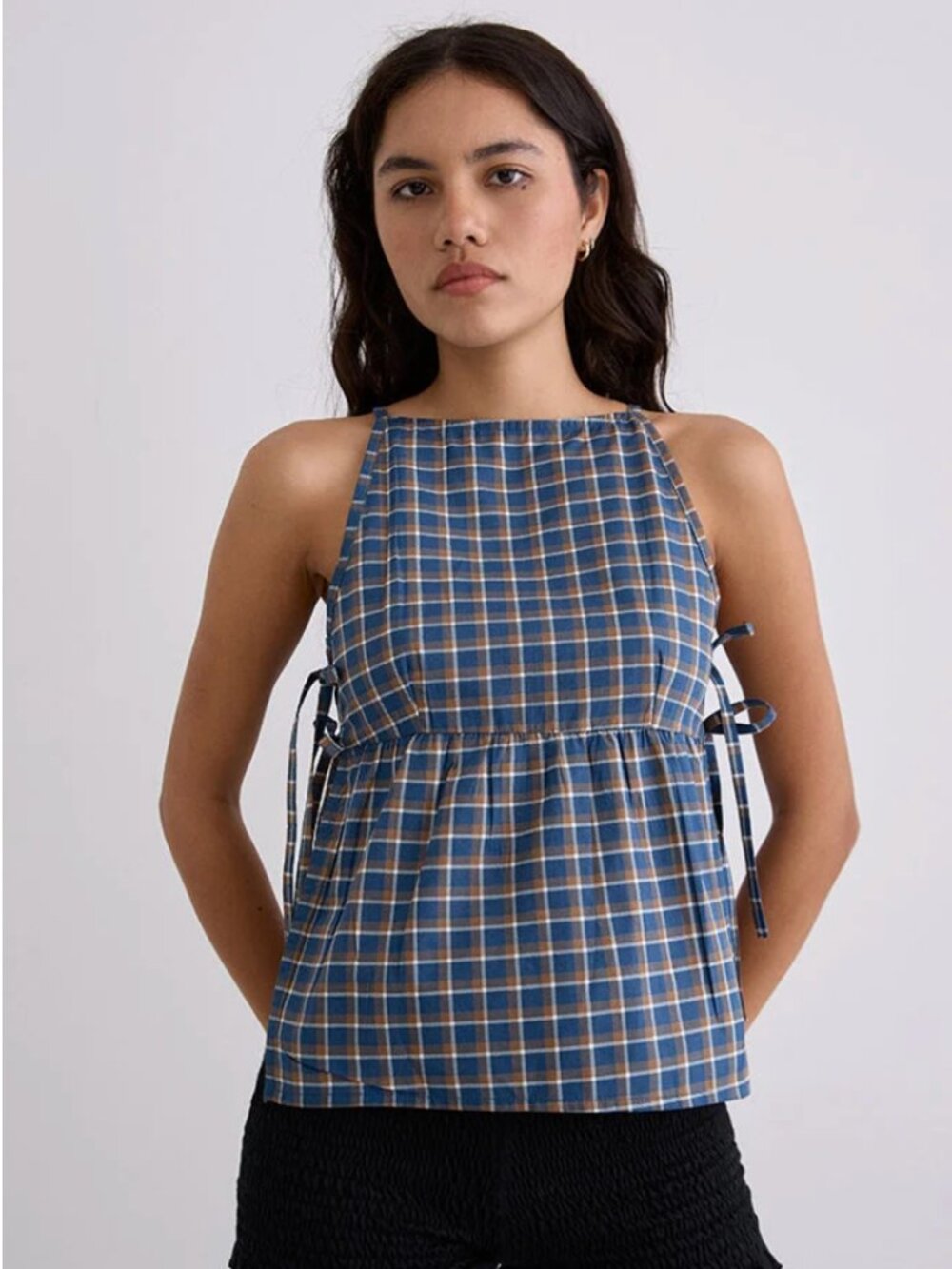 Palsi Tie Side Top in Medium Tartan Blue